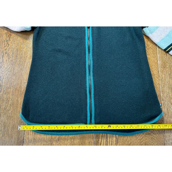 SmartWool Zip Cardigan Deep Green & Stripe Sleeve Sz L Merino SWO19272 - Picture 9 of 12